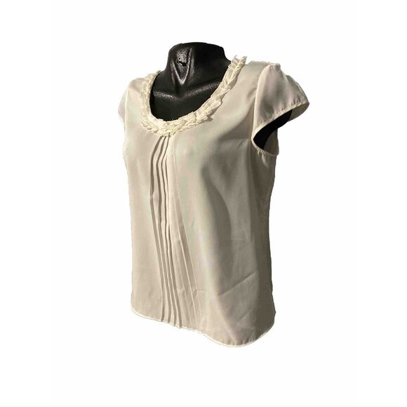 Anne‎ Klein Women Blouse Top Medium Sheer White Ruffles - Picture 1 of 4
